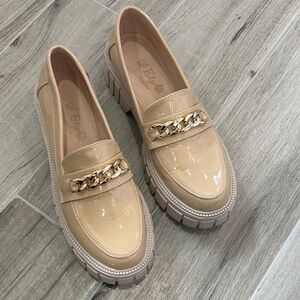 Lux Nude Patent Loafers with Gold Accent